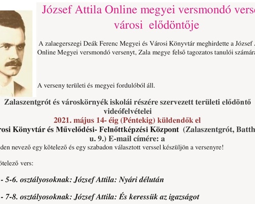 József Attila Online Megyei Szavalóverseny Területi Elődöntő